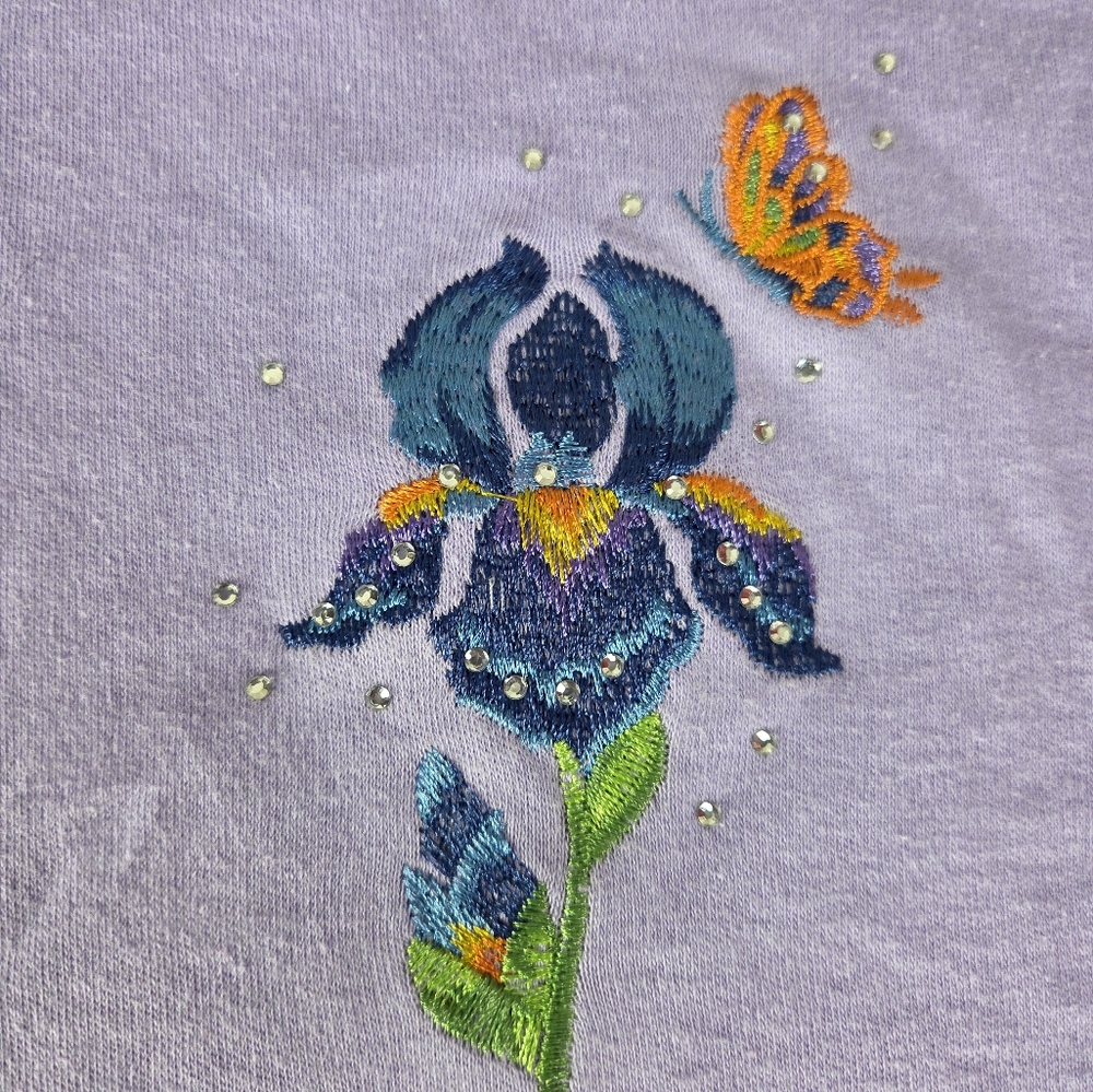 Quacker Factory Sz 3Xl Lavender T-Shirt with Floral & Butterfly Embroidery - Picture 2 of 6